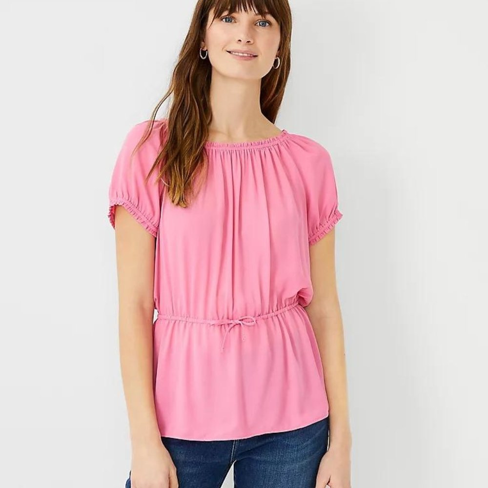 Ann Taylor Mixed Media Tie Waist Top New - Picture 1 of 2